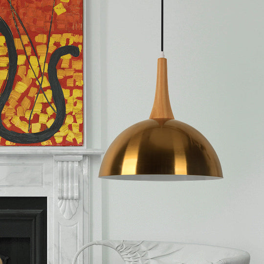 Elegant Gold Metal Hanging Lamp: One Head Bowl Pendant Lighting For Cafe Dining Table / 10’