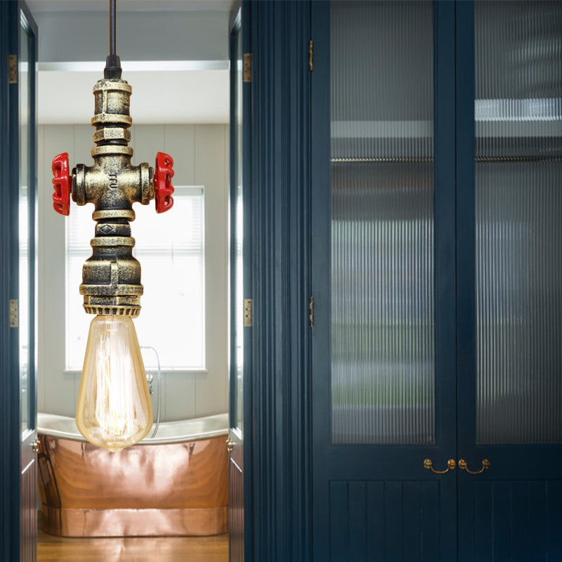 Vintage 1-Head Metal Pendant Light With Exposed Bulb - Antique Black/Silver Finish For Restaurant