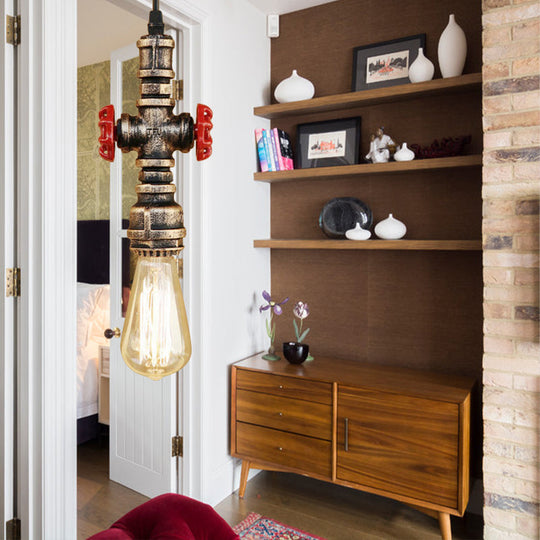 Vintage 1-Head Metal Pendant Light With Exposed Bulb - Antique Black/Silver Finish For Restaurant