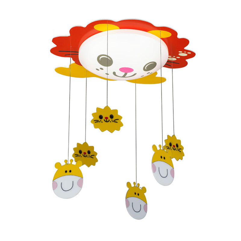Sun & Animal-Themed Red Kindergarten Ceiling Light With Acrylic Shade