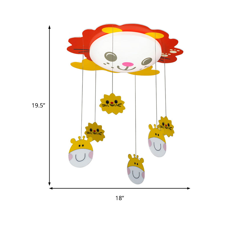 Sun & Animal-Themed Red Kindergarten Ceiling Light With Acrylic Shade