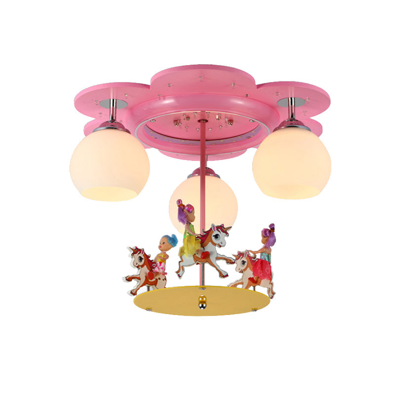 3 - Light Pink Carousel Flush Mount: Lovely Metal Ceiling Lamp For Child Bedroom