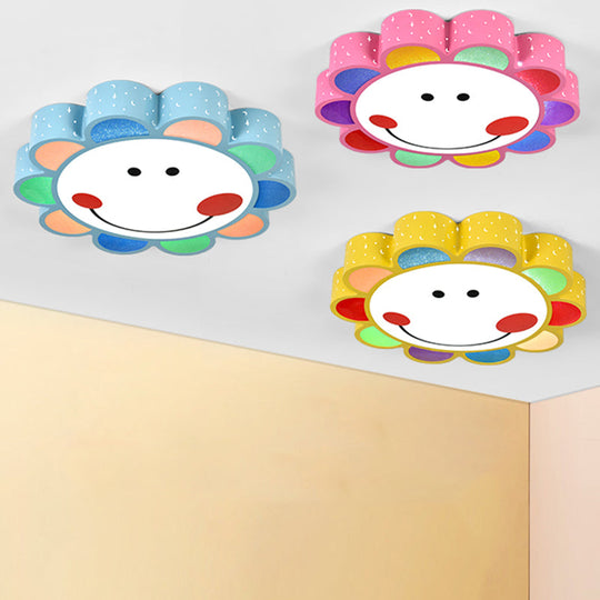 Kids’ Bedroom & Hallway Smiling Flower Flush Ceiling Light - Lovely Acrylic Fixture