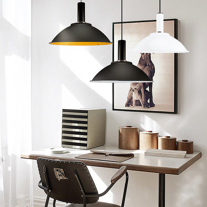 Contemporary Aluminum Hanging Light - Wide Bowl Pendant (11’/14’) Ideal For Gallery Or Factory