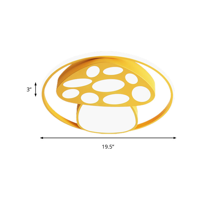 Cute Mushroom Flush Mount Ceiling Lamp For Kindergarten - Cartoon Acrylic And Metal Design