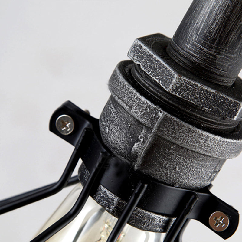 Black Iron Hanging Lamp With Wire Guard Gauge And Valve - Industrial Style