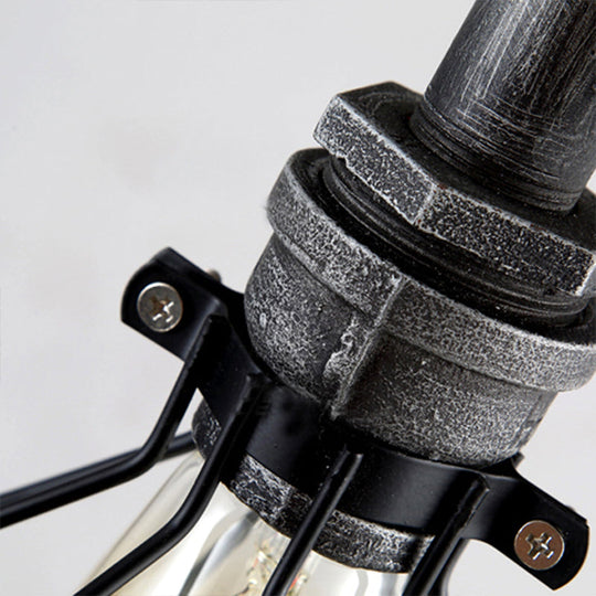 Black Iron Hanging Lamp With Wire Guard Gauge And Valve - Industrial Style