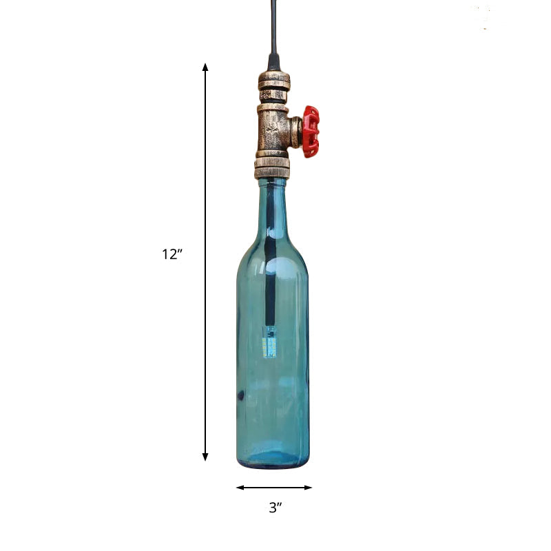 Antique Glass Water Pipe Pendant Light With Bottle Shade And Valve For Restaurant Ceiling Fixture -