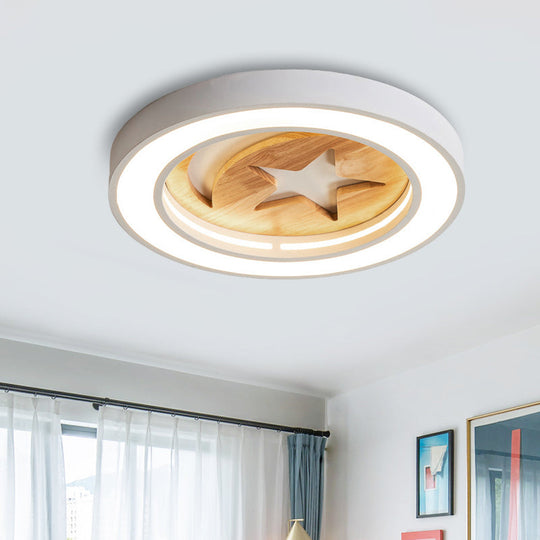 Kid’s Acrylic Modern Led Ceiling Lamp – Slim Circle Design With Star Pattern Ideal For Bedroom
