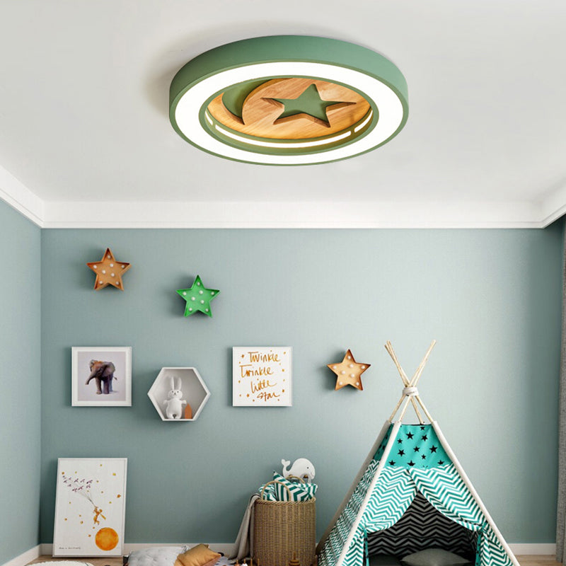 Kid’s Acrylic Modern Led Ceiling Lamp – Slim Circle Design With Star Pattern Ideal For Bedroom