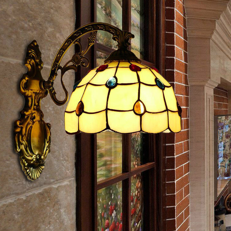 Tiffany Stained Glass Wall Sconce Light - Yellow With Bowl Shade