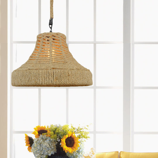 Vintage Industrial Pendant Light With Rope Flared/Bowl Cage Shade In Beige For Restaurant(1 Head) /
