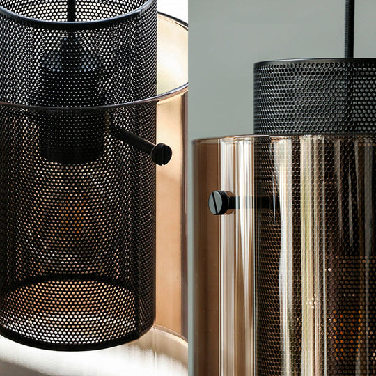Modern Amber Cylinder Pendant Lamp With Hollow Mesh Screen - Ideal Hanging Light For Kitchen 1 Bulb