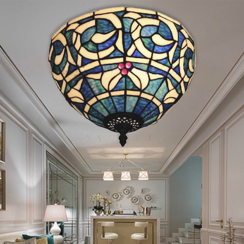Rustic Stained Glass Flush Mount Light - 2-Light Fixture For Bedroom