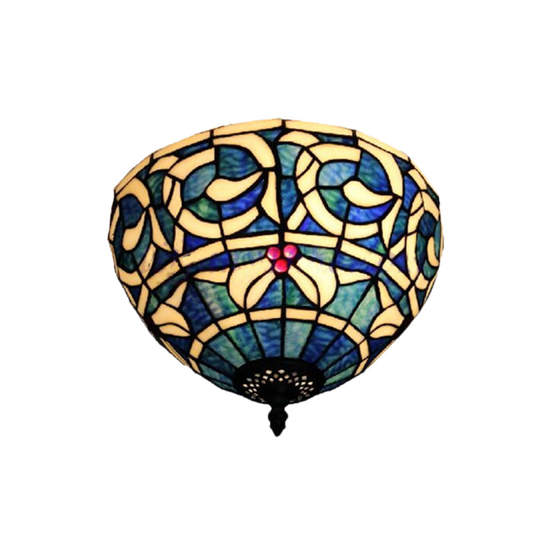 Rustic Stained Glass Flush Mount Light - 2-Light Fixture For Bedroom