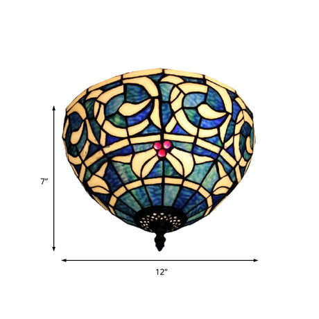 Rustic Stained Glass Flush Mount Light - 2-Light Fixture For Bedroom