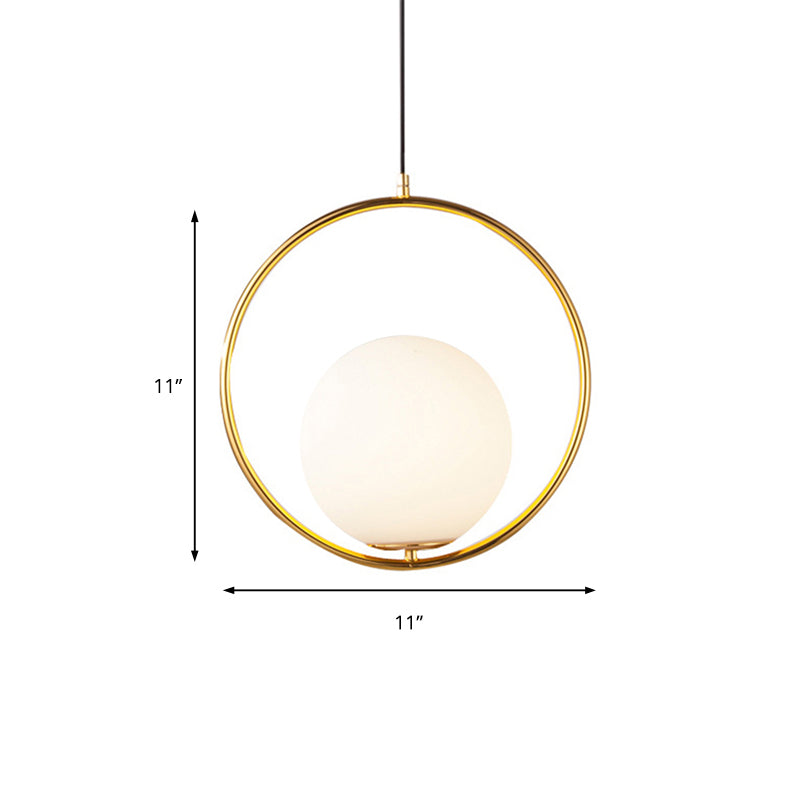 Contemporary Frosted Glass Pendant Light With Spherical Shade - White Hanging