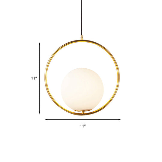 Contemporary Frosted Glass Pendant Light With Spherical Shade - White Hanging