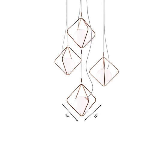 Modern Square Suspension Light With Metal & Glass Orb Shade In White – Ideal For Living Room