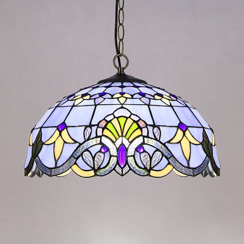 Victorian Stained Glass Dome Shade Pendant Ceiling Light - Single Fixture