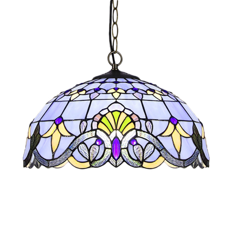 Victorian Stained Glass Dome Shade Pendant Ceiling Light - Single Fixture