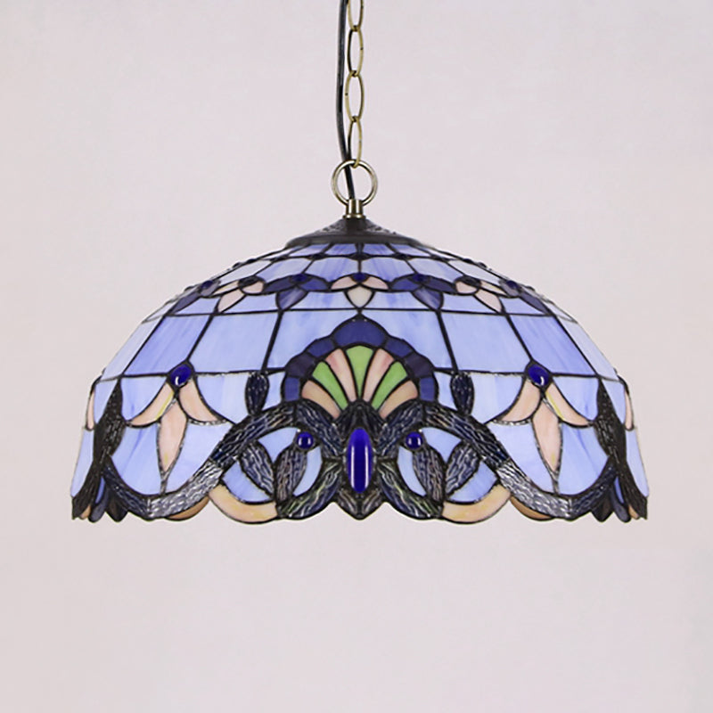 Victorian Stained Glass Dome Shade Pendant Ceiling Light - Single Fixture