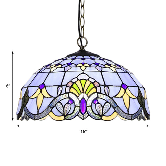 Victorian Stained Glass Dome Shade Pendant Ceiling Light - Single Fixture