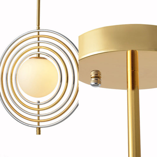 Gold Frosted Glass Orbit Pendant Light - Modern 1-Light Hanging Fixture For Dining Room With