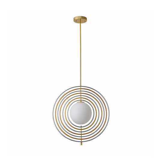 Gold Frosted Glass Orbit Pendant Light - Modern 1-Light Hanging Fixture For Dining Room With