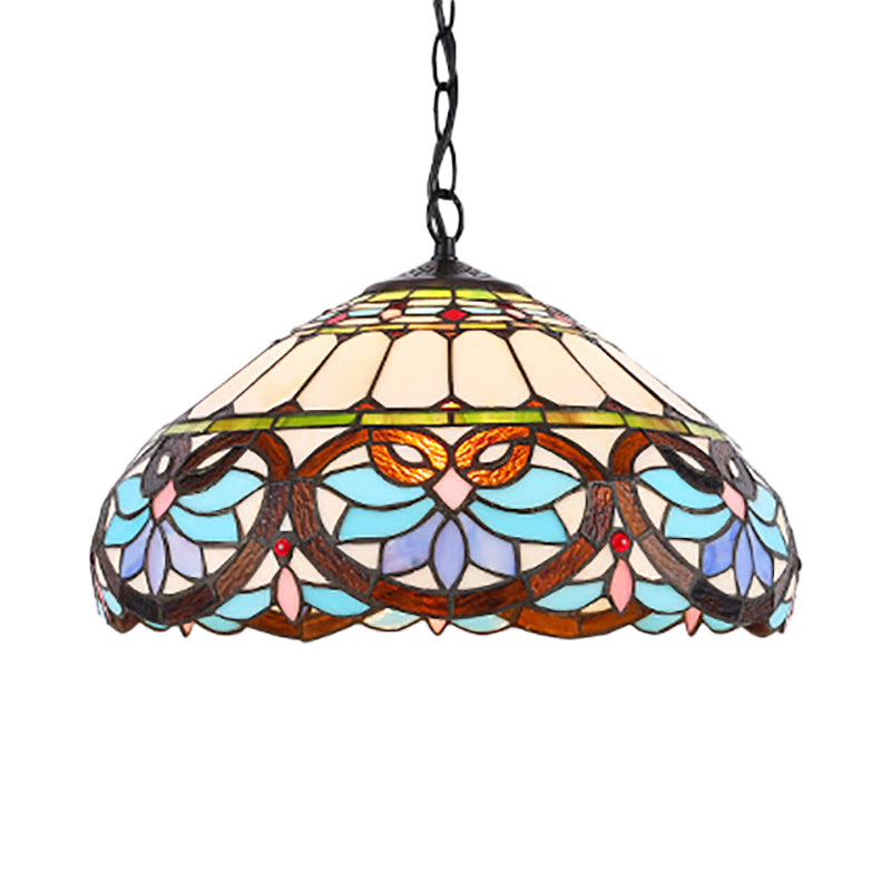 Victorian Stained Glass Dome Pendant Ceiling Light For Dining Room