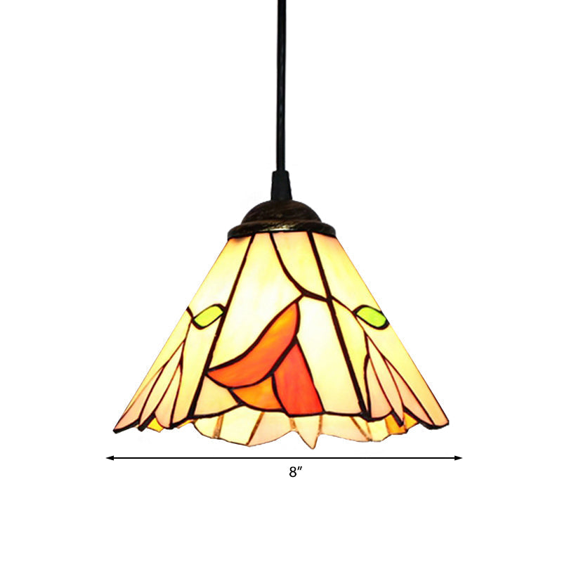 Tiffany Stained Glass Bedroom Pendant Lighting Fixture With Beige Shade