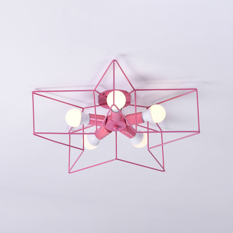 5-Light Industrial Ceiling Lamp For Kid’s Bedroom With Star Cage Design
