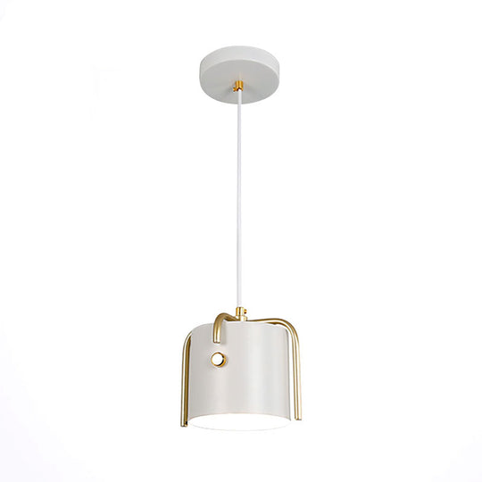 Stylish Macaron Hanging Light - 1 With Metallic Shade Gray/White Barrel Suspension Lamp Ideal For