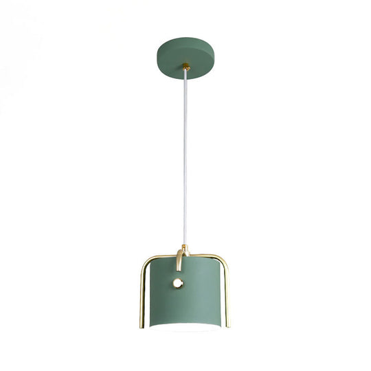 Stylish Macaron Hanging Light - 1 With Metallic Shade Gray/White Barrel Suspension Lamp Ideal For