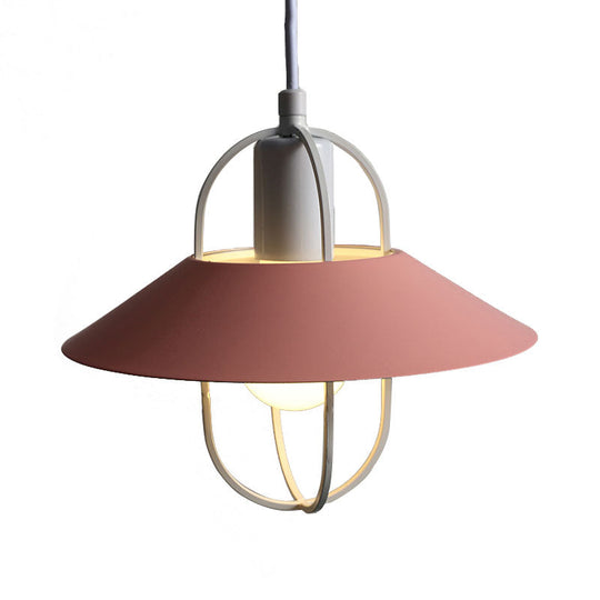 Contemporary Hanging Light With Metal Shade - 1 Black/Pink/White Lantern Suspension