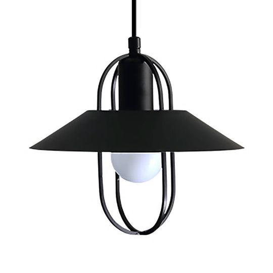 Contemporary Hanging Light With Metal Shade - 1 Black/Pink/White Lantern Suspension