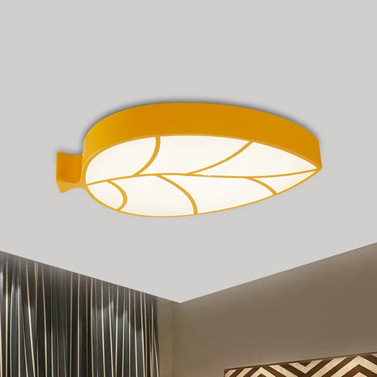Led Childrens Flush Mount Fixture With Acrylic Leaf-Like Shade In Red/Pink/Yellow - Warm/White Light
