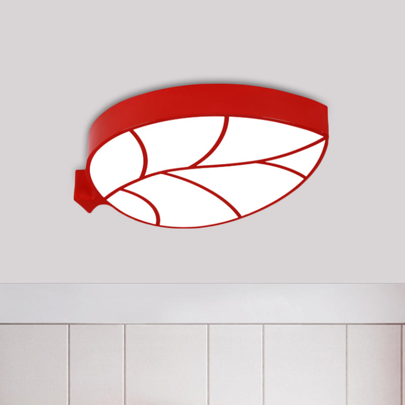 Led Childrens Flush Mount Fixture With Acrylic Leaf-Like Shade In Red/Pink/Yellow - Warm/White Light