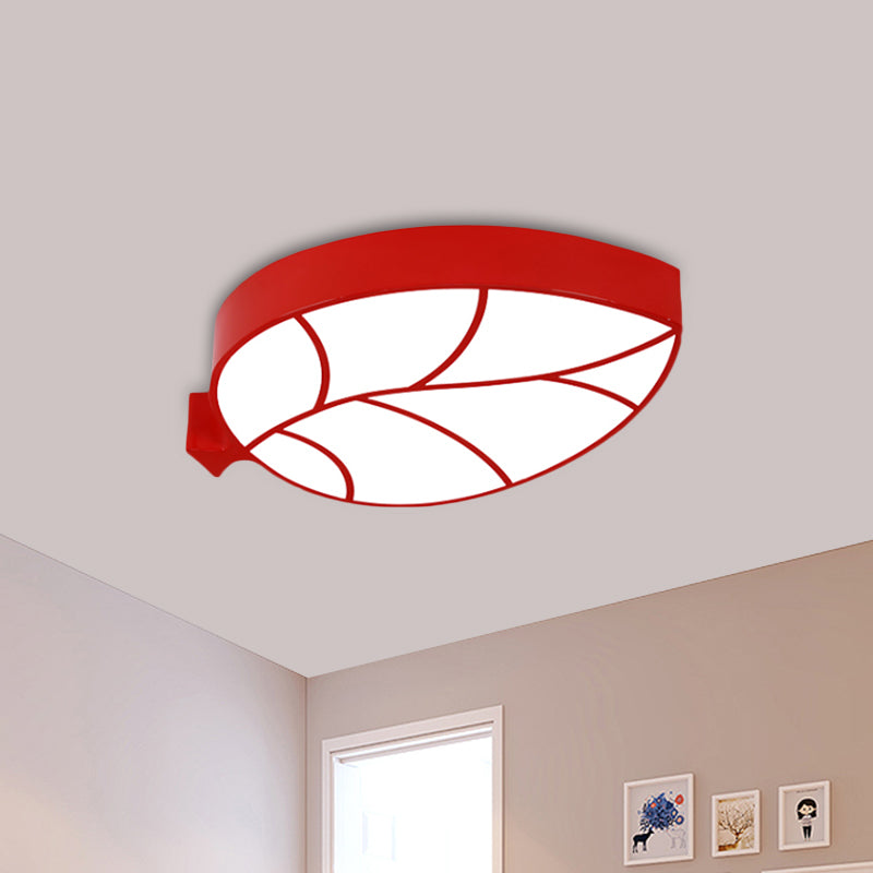 Led Children’s Flush Mount Fixture With Acrylic Leaf - Like Shade In Red/Pink/Yellow - Warm/White