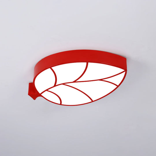 Led Childrens Flush Mount Fixture With Acrylic Leaf-Like Shade In Red/Pink/Yellow - Warm/White Light