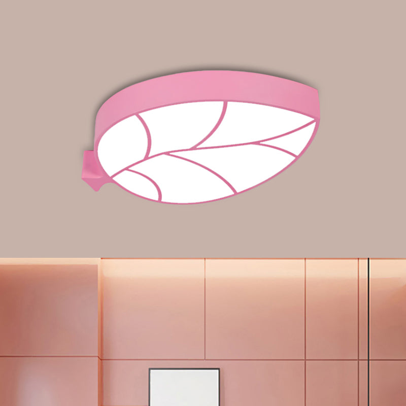Led Children’s Flush Mount Fixture With Acrylic Leaf - Like Shade In Red/Pink/Yellow - Warm/White