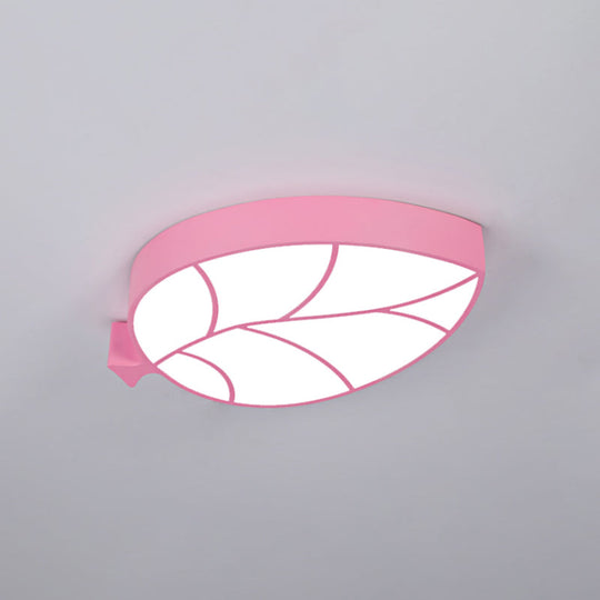 Led Childrens Flush Mount Fixture With Acrylic Leaf-Like Shade In Red/Pink/Yellow - Warm/White Light