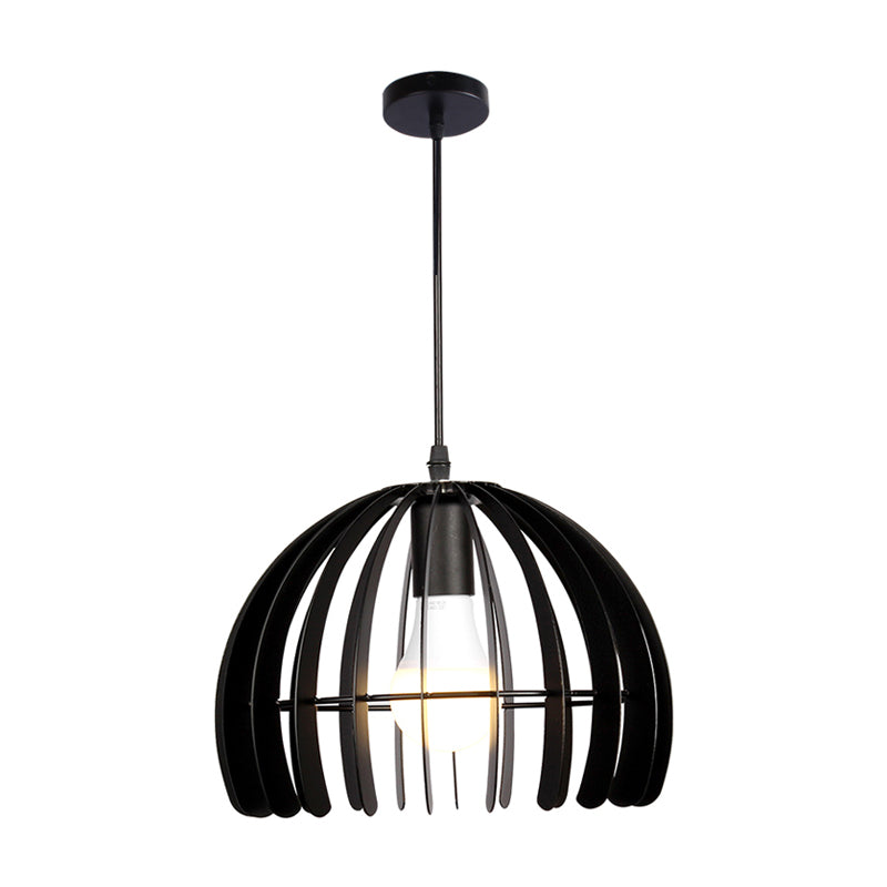 Contemporary Domed Cage Hanging Lamp Kit For Living Room - Metal Single Bulb Suspension Pendant In