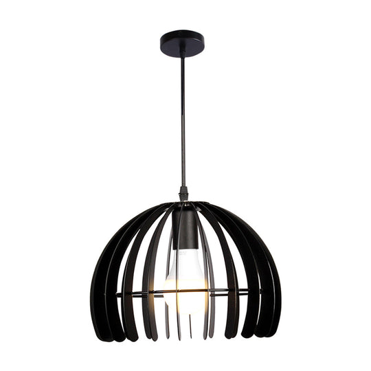 Contemporary Domed Cage Hanging Lamp Kit For Living Room - Metal Single Bulb Suspension Pendant In