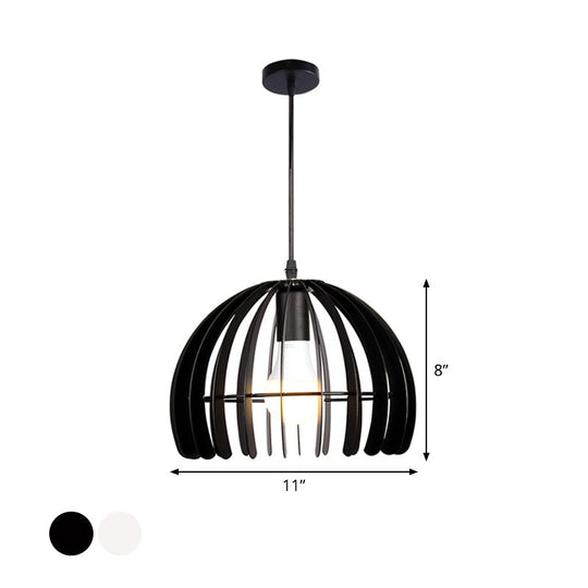 Contemporary Metal Domed Cage Living Room Pendant Lamp Kit - Single Bulb Suspension In Black/White