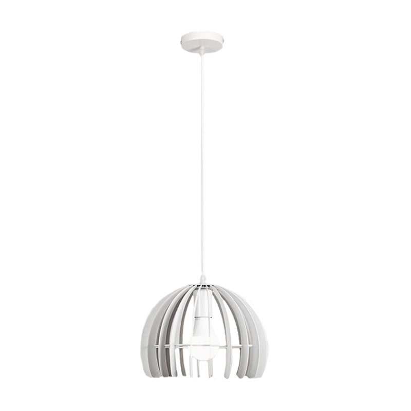 Contemporary Metal Domed Cage Living Room Pendant Lamp Kit - Single Bulb Suspension In Black/White