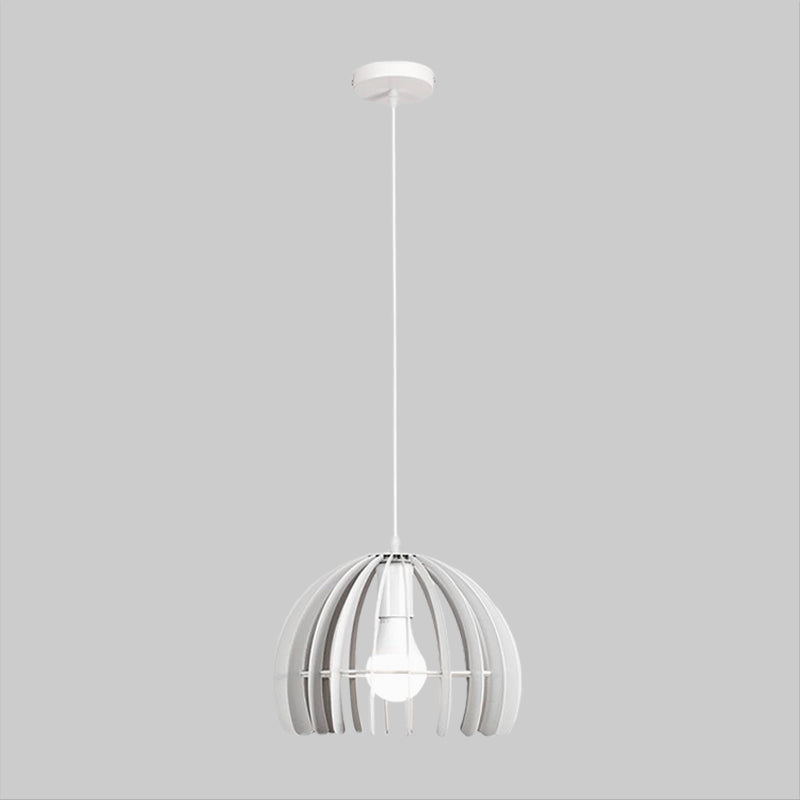 Contemporary Metal Domed Cage Living Room Pendant Lamp Kit - Single Bulb Suspension In Black/White