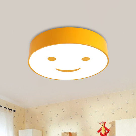 Round Smiling Face Led Flush Mount Light - Kids Acrylic Close - To - Ceiling Lamp For Kindergarten
