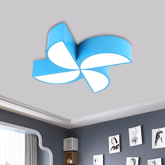 Colorful Windmill Baby Room Ceiling Lamp - Acrylic Led Kids Flush Light Fixture (Red/Yellow/Blue)