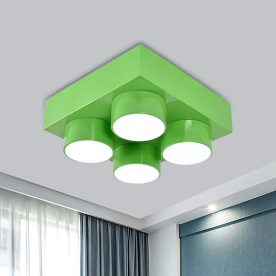 Kids Led Ceiling Light Fixture - Colorful Building Block Design’ Green